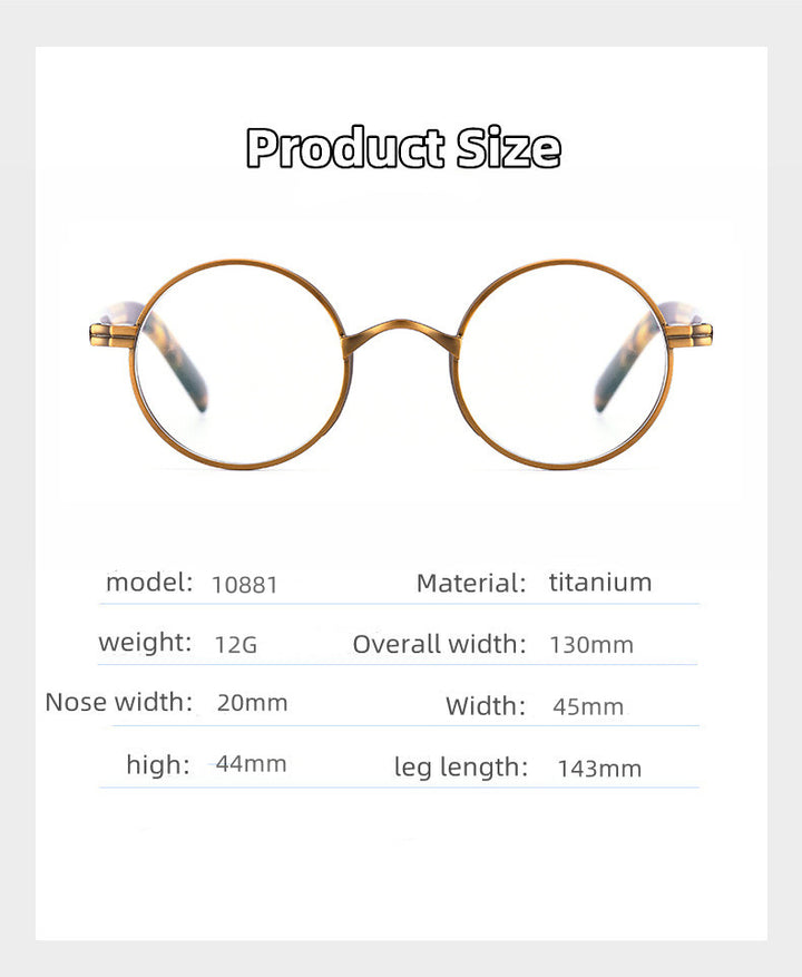 Kocolior Unisex Full Rim Small Round Titanium Hyperopic Reading Glasses 0881.