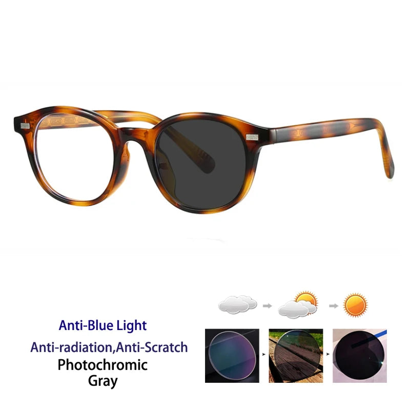 Kocolior Unisex Full Rim Round Tr 90 Photochromic Reading Glasses 28017.