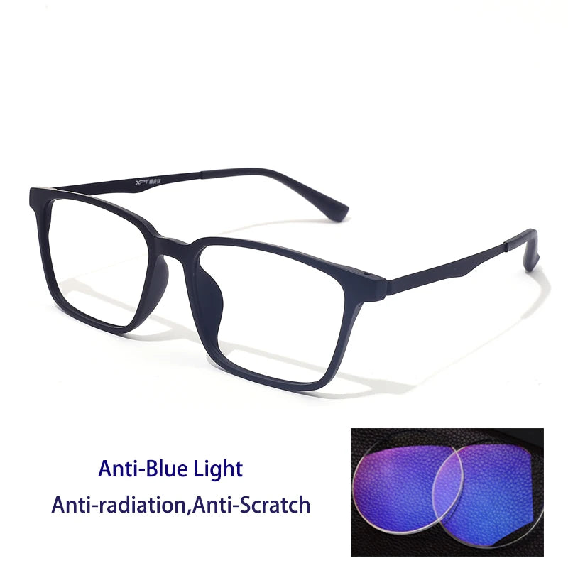 Kocolior Unisex Full Rim Square Rubber Titanium Photochromic Reading Glasses 722009.