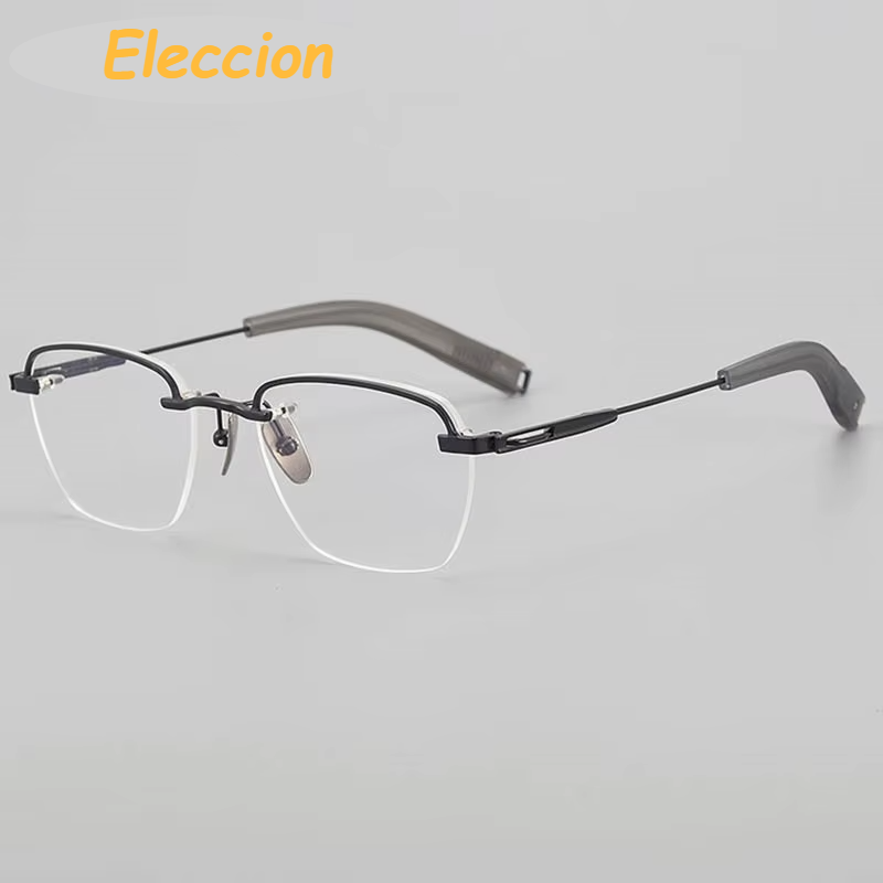 Eleccion Unisex Rimless Flat Top Polygon Titanium Eyeglasses 94423 Rimless Eleccion Black