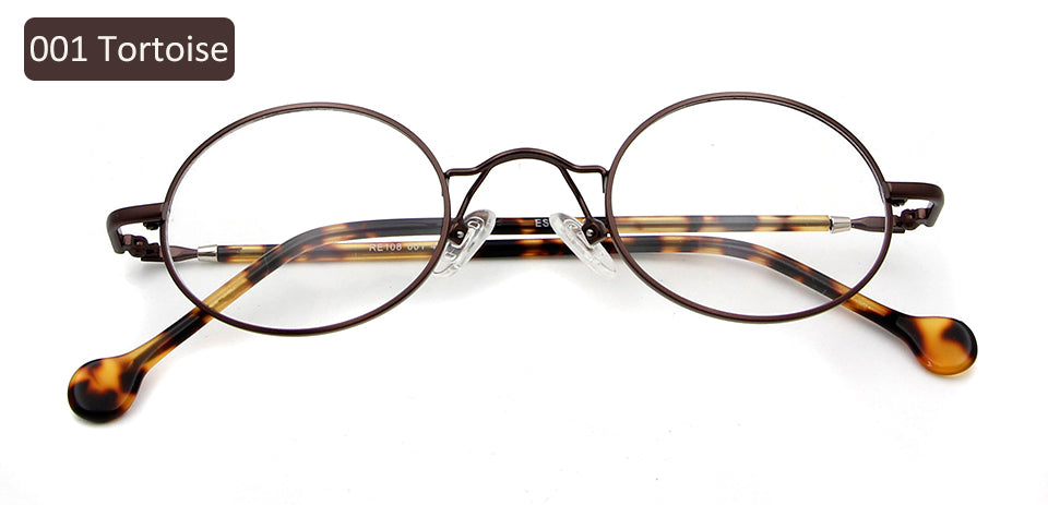 Esnbie Unisex Full Rim Small Oval Alloy Acetate Eyeglasses 18108.