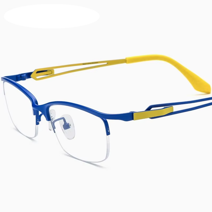 Eleccion Women's Semi Rim Square Titanium Eyeglasses 185867 Semi Rim Eleccion Blue - Yellow