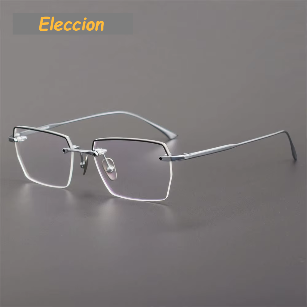 Eleccion Unisex Semi Rim Polygon Square Titanium Eyeglasses 41815