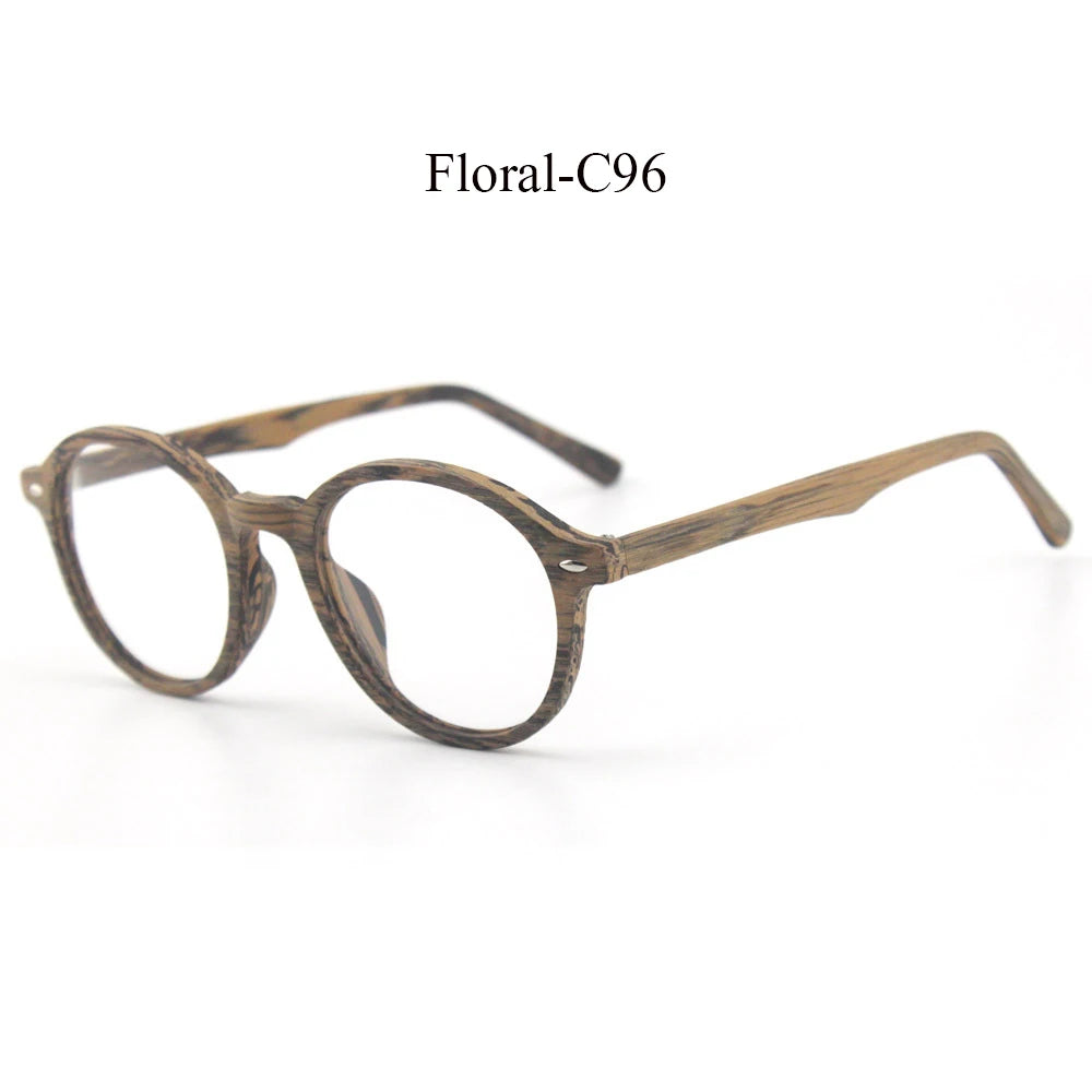 Hdcrafter Unisex Full Rim Round Oval Wood Metal Frame Eyeglasses 4237.