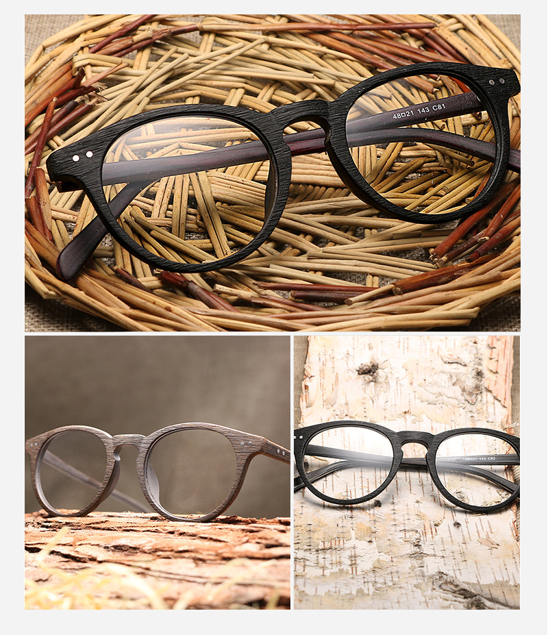 Hdcrafter Unisex Full Rim Round Wood Frame Eyeglasses Lhb030.