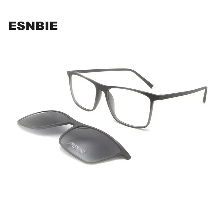 Esnbie Women's Full Rim Square Tr 90 Titanium Eyeglasses Clip On Sunglasses 670561