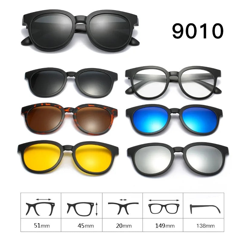 Hdcrafter Unisex Full Rim Acetate Frame 6 In 1 Polarized Magnetic Clip On Sunglasses.