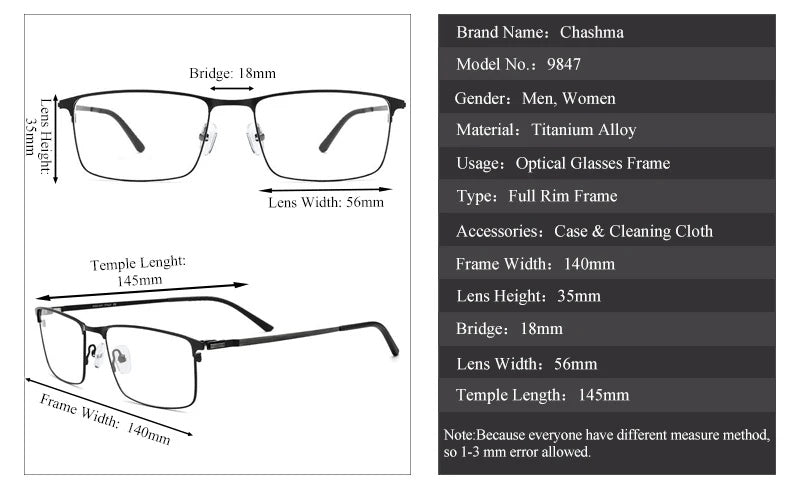 Chashma Ochki Mens Full Rim Square Titanium Alloy Eyeglasses 9847 — view 11 | Chashma Ochki at FuzWeb