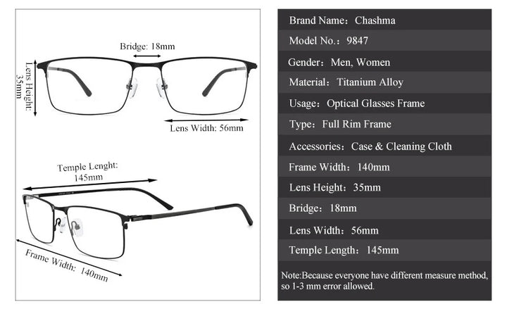 Chashma Ochki Mens Full Rim Square Titanium Alloy Eyeglasses 9847 — view 11 | Chashma Ochki at FuzWeb
