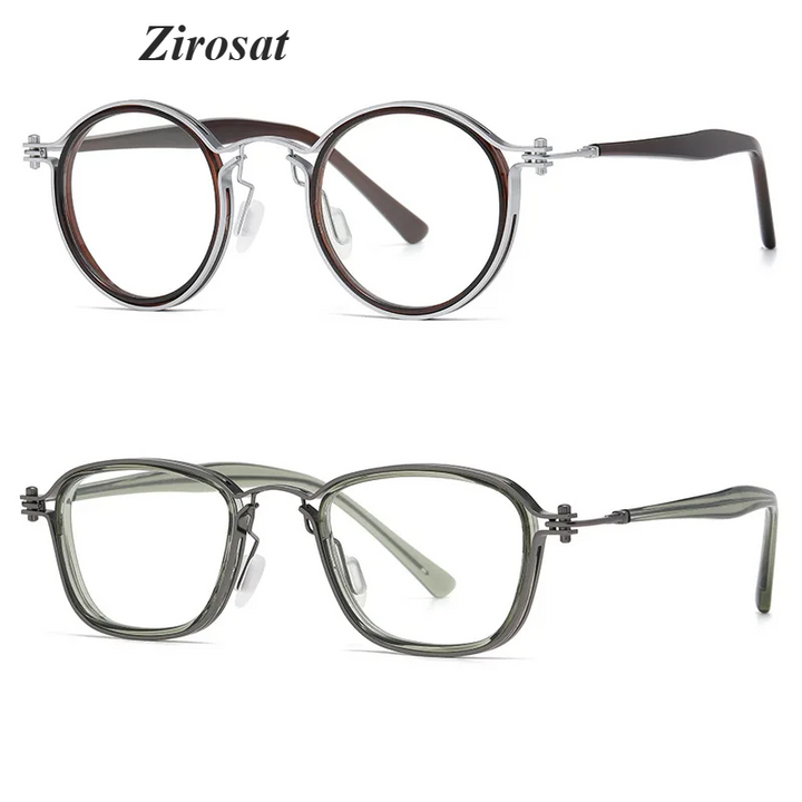 Zirosat Unisex Full Rim Square Round Acetate Titanium Eyeglasses 92202