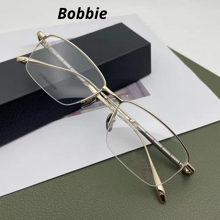 Bobbie Unisex Semi Rim Square Brow Line Titanium Eyeglasses 627018