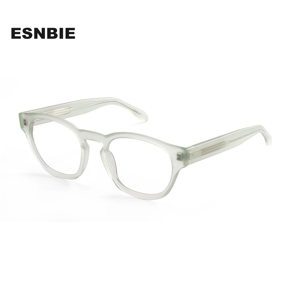 Esnbie Unisex Full Rim Round Square Acetate Eyeglasses 240611