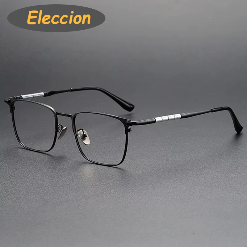 Eleccion Unisex Full Rim Square Titanium Eyeglasses 49009 Full Rim Eleccion Black