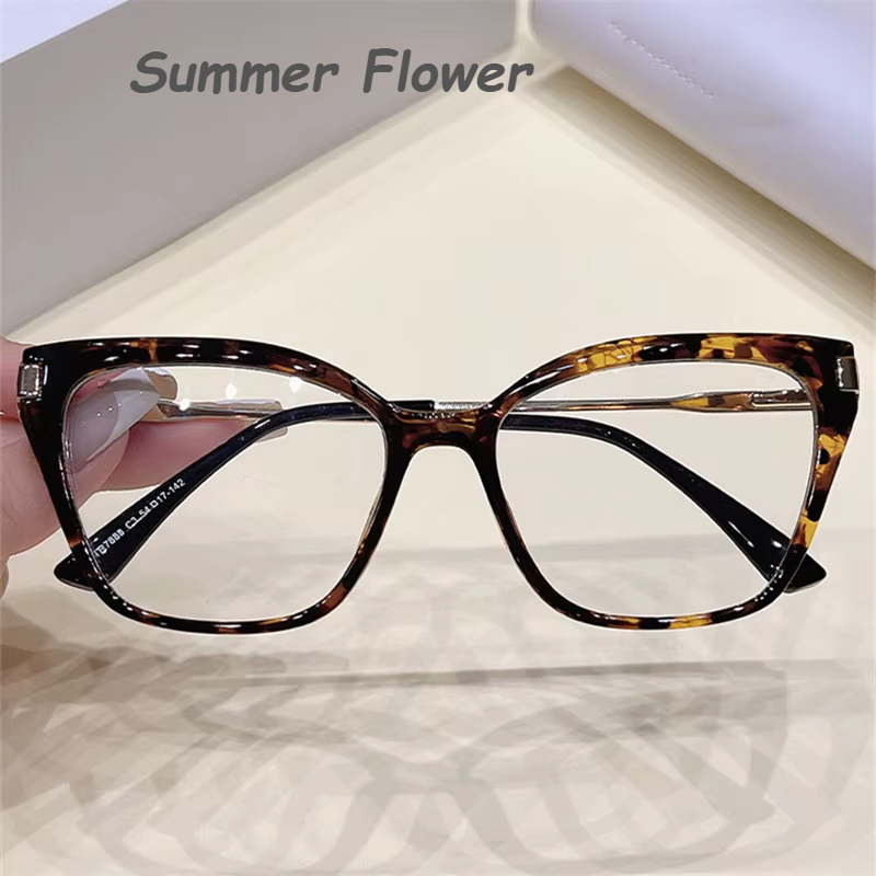 Summer Flower Women's Full Rim Square Cat Eye Tr 90 Titanium Eyeglasses 87888 Full Rim Summer Flower