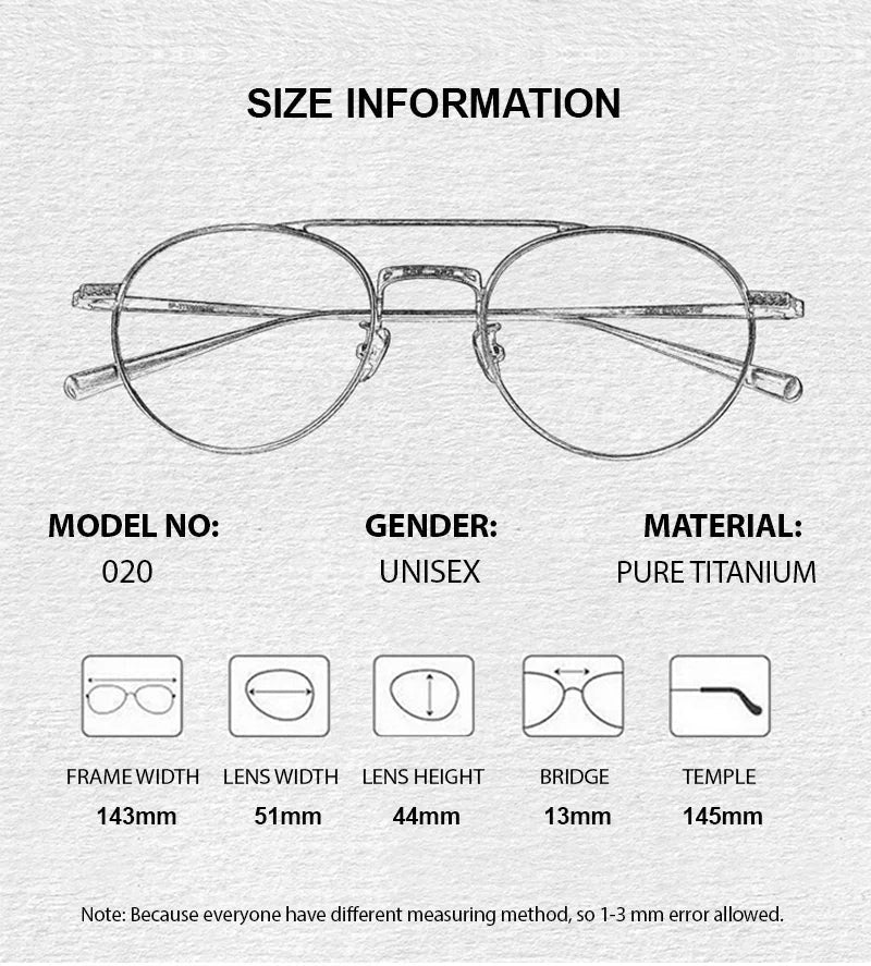 Chashma Ottica Men Round Double Bridge Titanium Eyeglasses 474020 - Size Chart