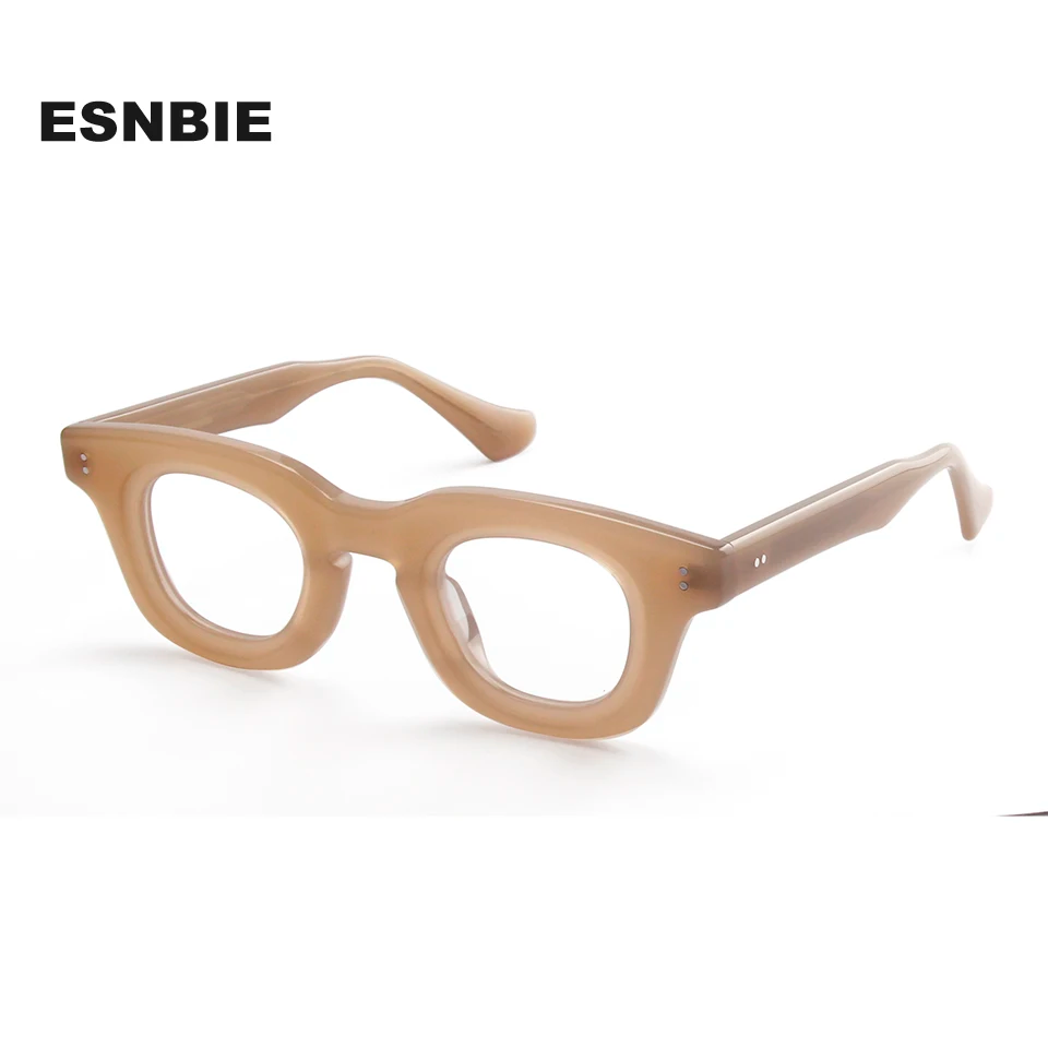 Esnbie Unisex Full Rim Square Thick Scuplted Acetate Eyeglasses 240621