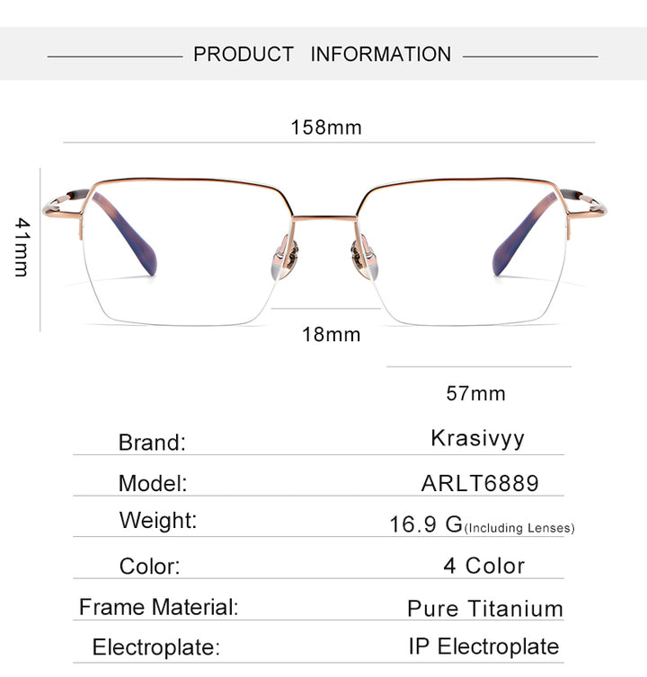 Krasivyy Mens Semi Rim Big Flat Top Square Titanium Eyeglasses 316889 — view 1 | Krasivyy at FuzWeb