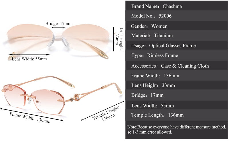 Chashma Ochki Womens Rimless Oval Square Titanium Eyeglasses 52006 — view 1 | Chashma Ochki at FuzWeb