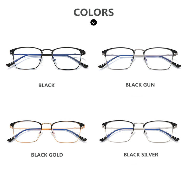 Kocolior Unisex Full Rim Square Alloy Hyperopic Reading Glasses 101902 — view 8 | Kocolior at FuzWeb