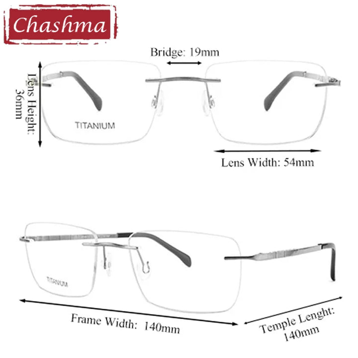 Chashma Ottica Unisex Rimless Square Titanium Eyeglasses 409014