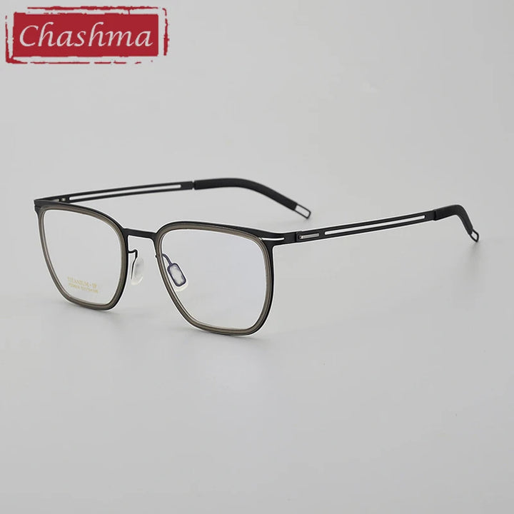 Chashma Unisex Full Rim Square Acetate Titanium Eyeglasses 8814 Full Rim Chashma trans Gray-Black  