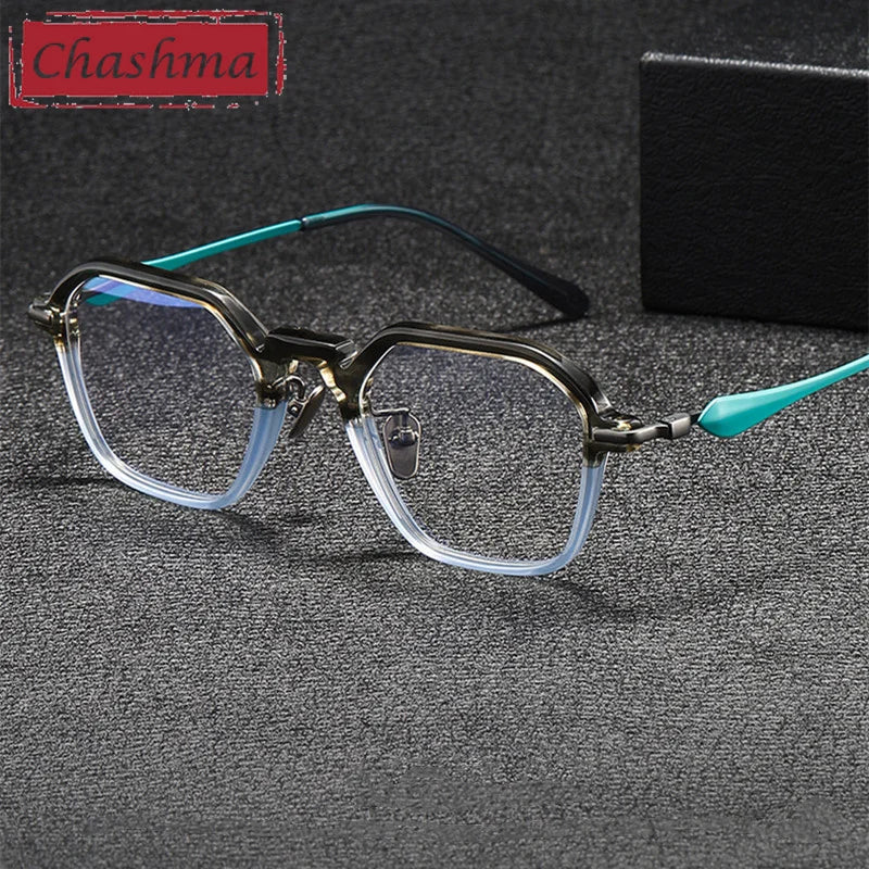 Chashma Unisex Full Rim Polygon Square Acetate Titanium Eyeglasses 36065