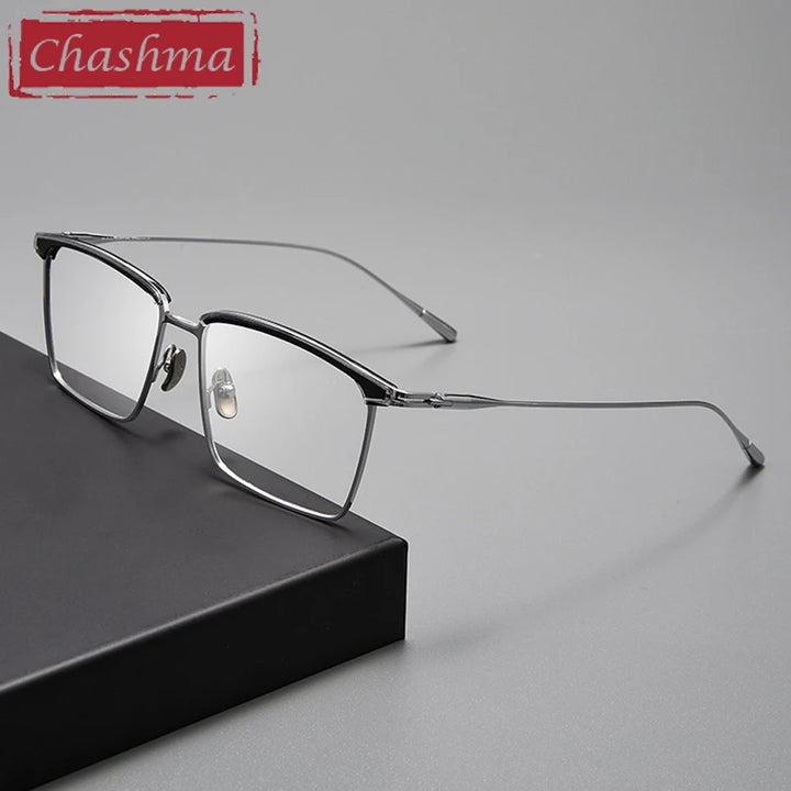 Chashma Ottica Unisex Full Rim Square Brow Line Titanium Eyeglasses 39887