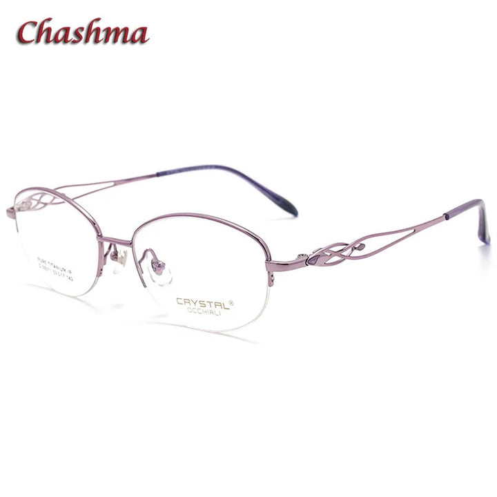 Chashma Ochki Women's Semi Rim Oval Titanium Eyeglasses 33371 Semi Rim Chashma Ochki Purple  