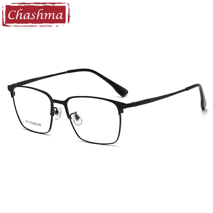 Chashma Men's Full Rim Square Titanium Eyeglasses 98601 Full Rim Chashma Black  