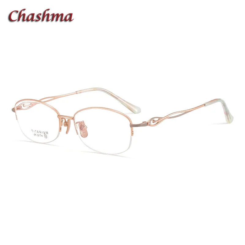 Chashma Ochki Women's Semi Rim Small Oval Titanium Eyeglasses 6174 Semi Rim Chashma Ochki Rose Gold-Coffee  