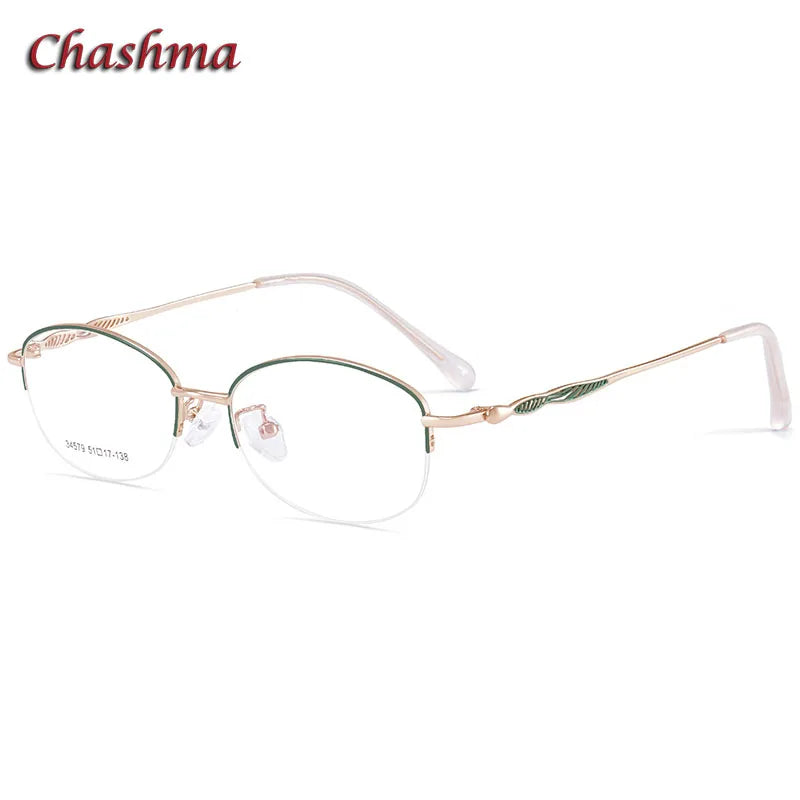 Chashma Ochki Women's Semi Rim Oval Stainless Steel Eyeglasses 34579 Semi Rim Chashma Ochki Green-Rose Gold-C6  