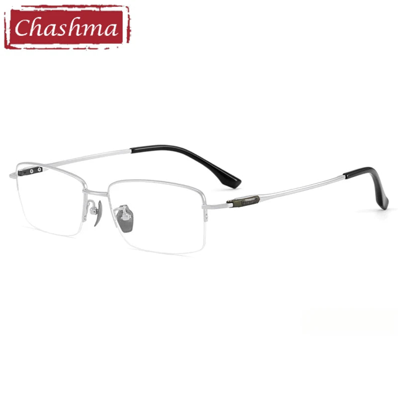 Chashma Ochki Unisex Semi Rim Big Square Titanium Eyeglasses 690053