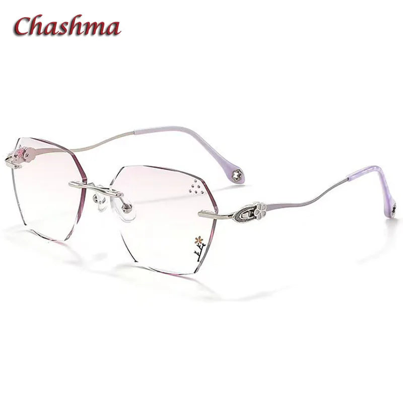 Chashma Ochki Women's Rimless Flat Top Polygon Titanium Eyeglasses 2611 Rimless Chashma Ochki Silver-Purple  