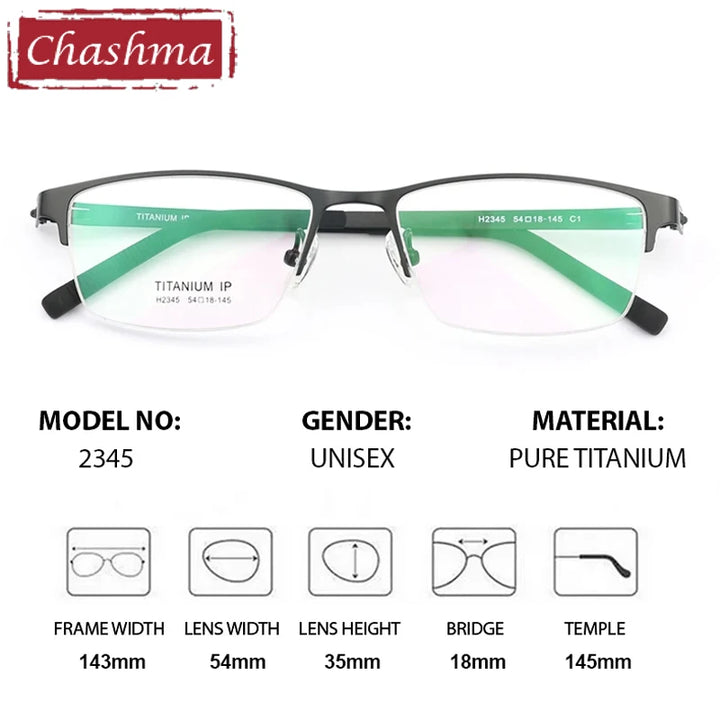 Chashma Men's Semi Rim Square Screwless Titanium Eyeglasses 772345.