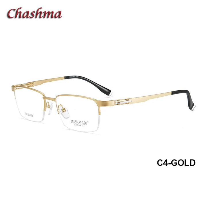 Chashma Ochki Men's Semi Rim Square Titanium Eyeglasses 9054 Semi Rim Chashma Ochki C4-Gold  