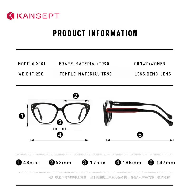 Kansept Women's Full Rim Flat Top Tr 90 Titainum Reading Glasses 78101 Reading Glasses Kansept