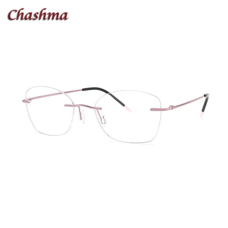 Chashma Ochki Unisex Rimless  Polygon Square Titanium Eyeglasses 9017 Rimless Chashma Ochki Pink  