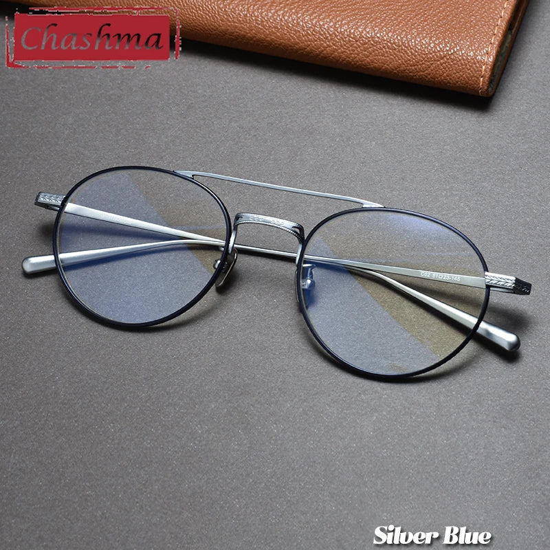 Chashma Ottica Unisex Full Rim Round Double Bridge Titanium Eyeglasses 30205