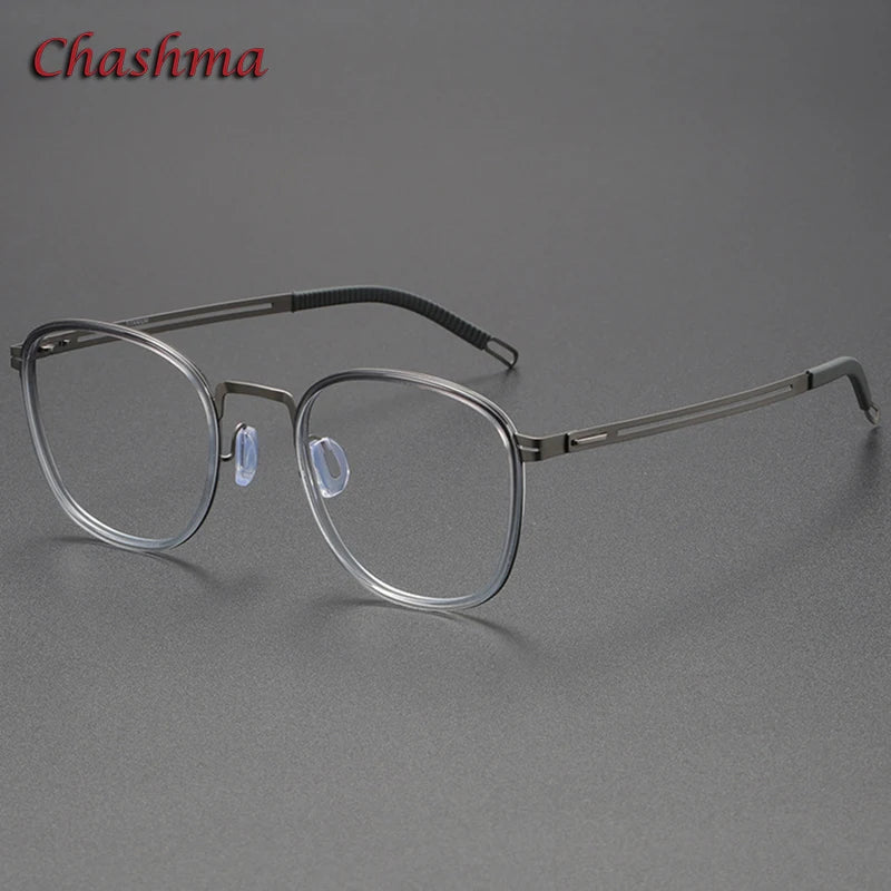 Chashma Ochki Unisex Full Rim Square Titanium Acetate Eyeglasses 2307 Full Rim Chashma Ochki Gradient Gray-Gun-C4  