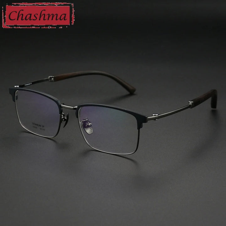 Chashma Ottica Unisex Full Rim Square Titanium Wood Eyeglasses 402336