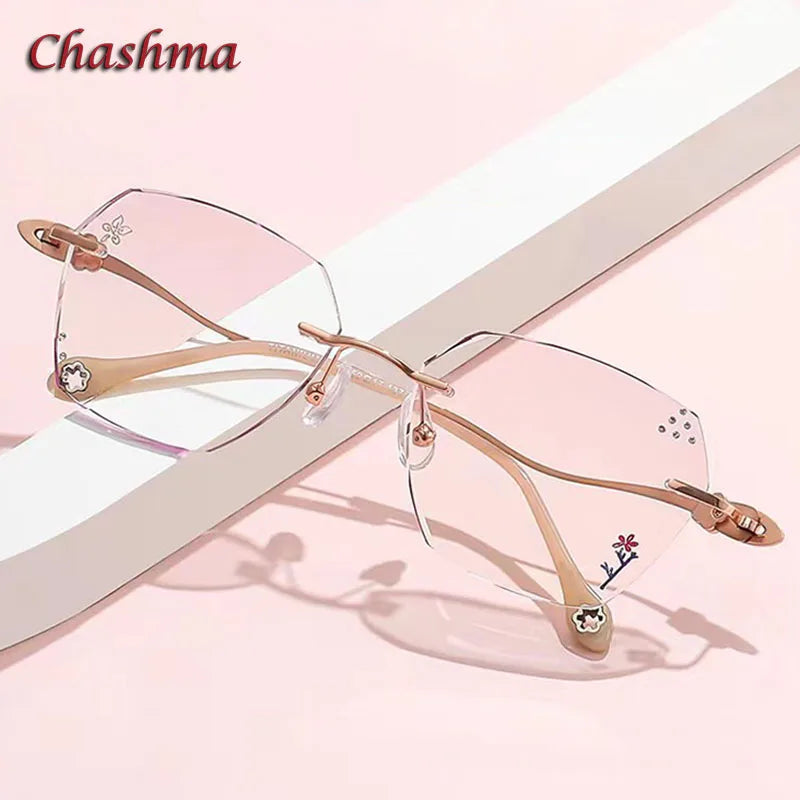 Chashma Ochki Women's Rimless Flat Top Polygon Titanium Eyeglasses 2611 Rimless Chashma Ochki   