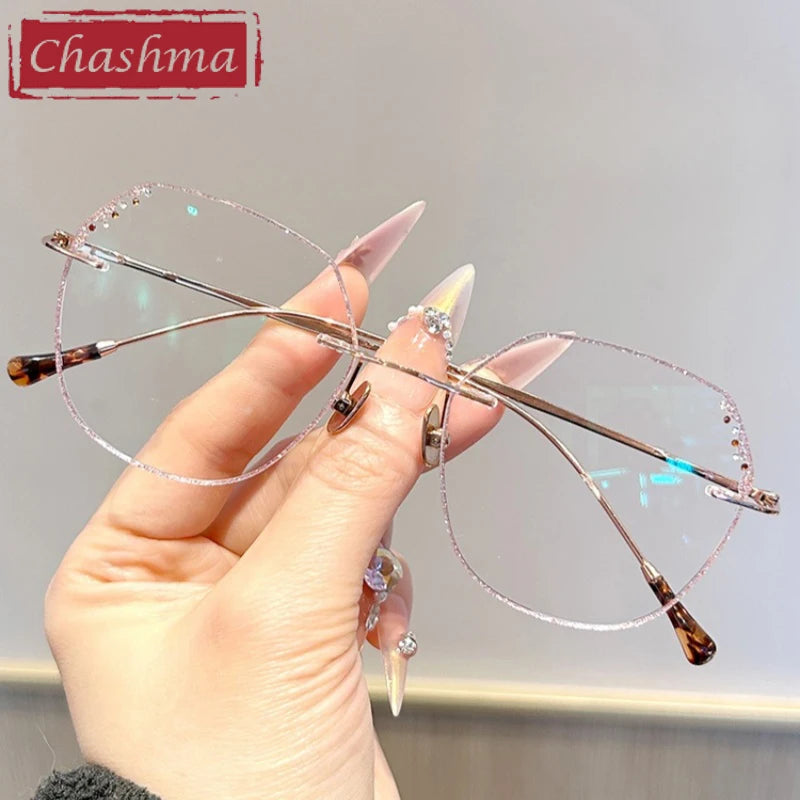 Chashma Women's Rimless Flat Top Polygon Titanium Eyeglasses 435218