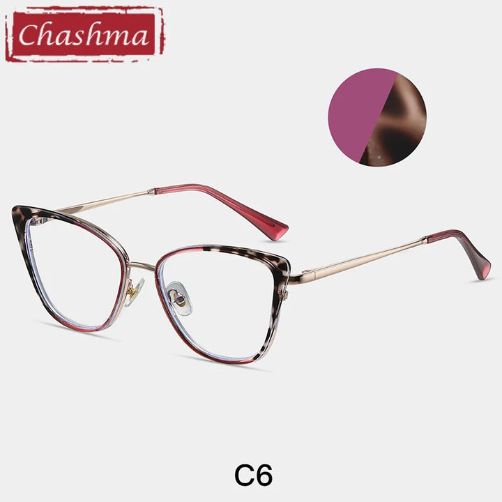 Chashma Women's Full Rim Cat Eye Tr 90 Titanium Eyeglasses 87262 Full Rim Chashma Purple-Leopard  