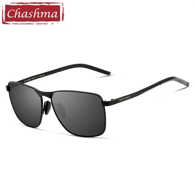 Chashma Ottica Men's Full Rim Square Stainless Steel Polarized  Sunglasses 2462 Sunglasses Chashma Ottica Black-Gray Lens Single Version 1.56 | Polarized