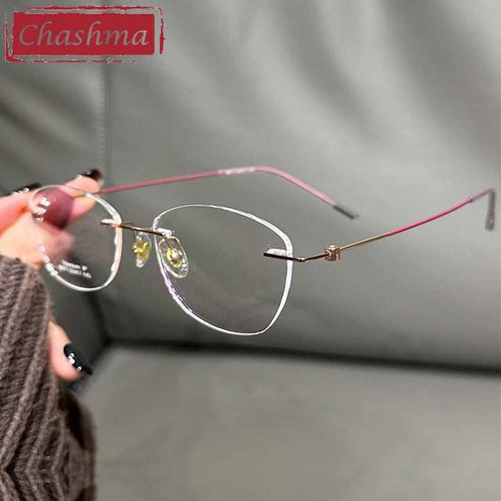 Chashma Women's Rimless Polygon Cat Eye Titanium Eyeglasses 666071