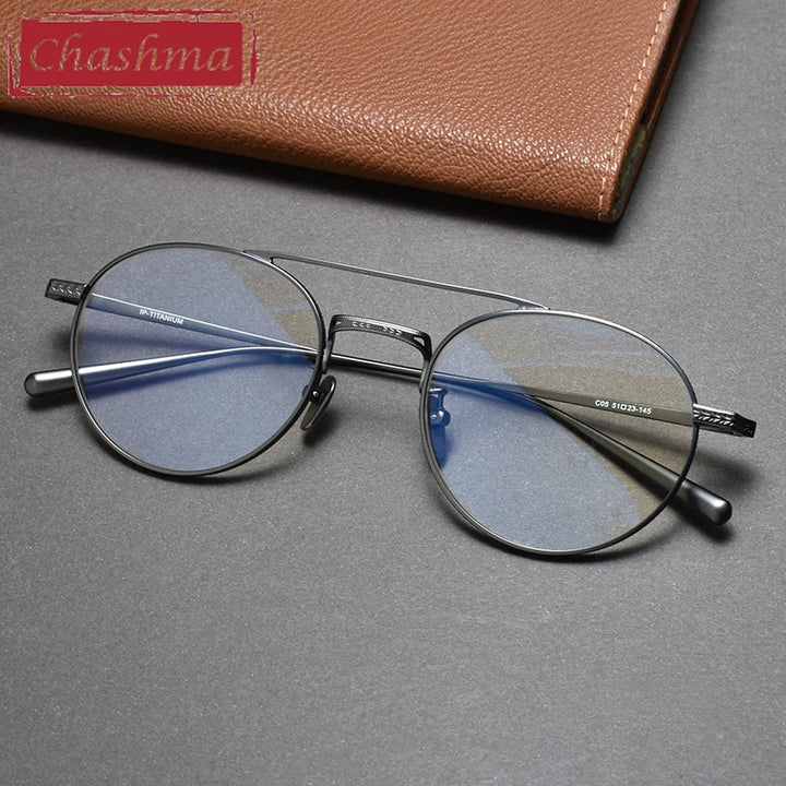 Chashma Ochki Unisex Full Rim Round Double Bridge Titanium Eyeglasses 84020 Full Rim Chashma Ochki   