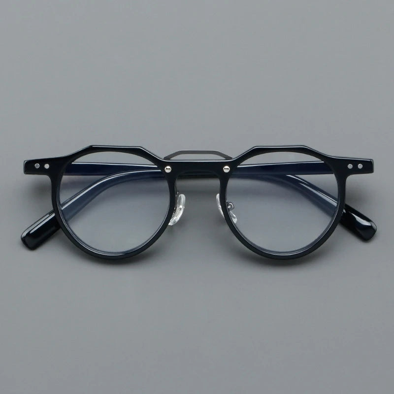 Yimaruili Unisex Full Rim Flat Top Round Double Bridge Acetate Alloy Eyeglasses Y5805 Full Rim Yimaruili Eyeglasses   