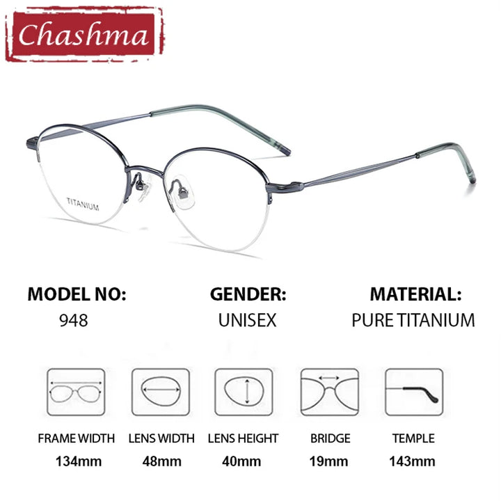 Chashma Ottica Women's Semi Rim Round Oval Titanium Eyeglasses 72948