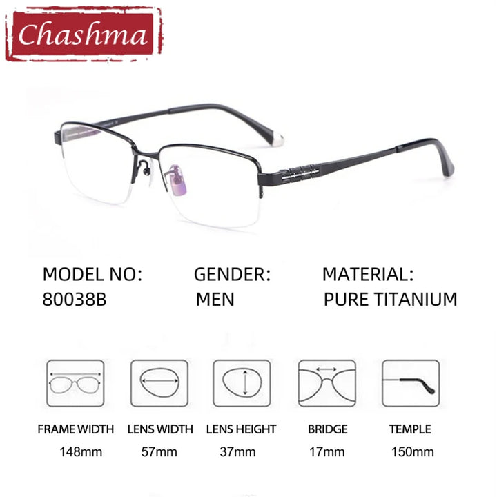 Chashma Ochki Unisex Semi Rim Square Titanium Eyeglasses 880038