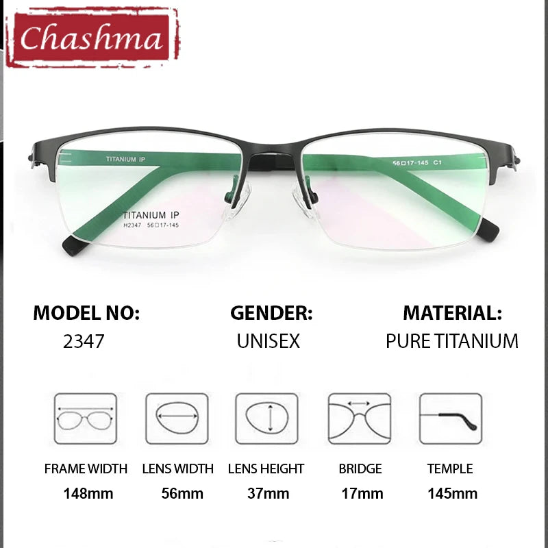 Chashma Men's Semi Rim Square Screwless Titanium Eyeglasses 882347